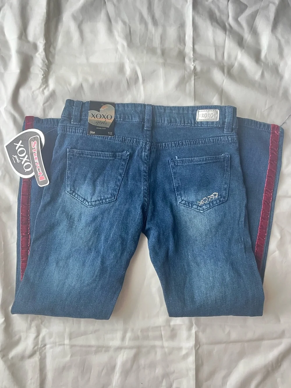 XOXO Dark Blue Denim Jeans with Burgundy Side Stripe size 12